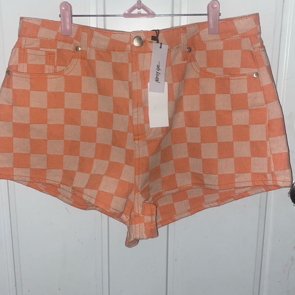 Nasty Gal Checkerboard High Waist Shorts in Orange and Off White From Nordstrom - Picture 4 of 9